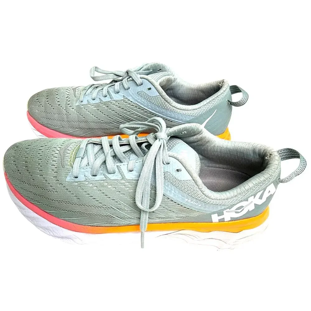 HOKA Arahi 4 Running Shoes Gray Orange Pink Women's US 9 EU 41 1/3 Stability